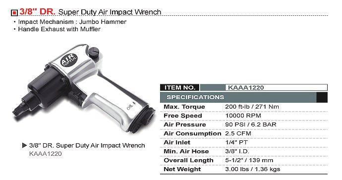 Пневмогайковерт 3/8" 271N/m 10000об/мин 1,36кг TOPTUL KAAA1220 KAAA1220 фото