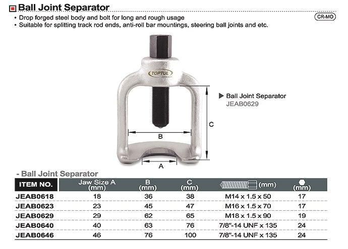 Съемник р/тяг и шаровых опор 23х45х47мм TOPTUL JEAB0623 JEAB0623 фото