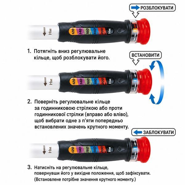 Ключ динамометрический 5-в-1 120-200Nm с предустановленным моментом затяжки TOPTUL ANEA1620 ANEA1620 фото